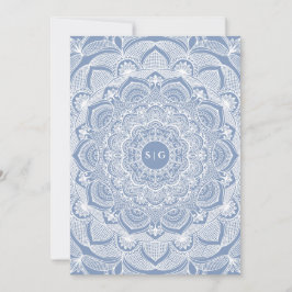 Verzierte Weißblütenleine dusty blue mandala Einladung
