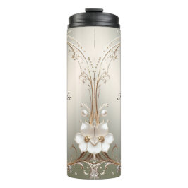 Verzierte weiße Blumenmuster Thermosbecher
