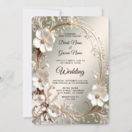 Verzierte weiße Blumenrahmen-Hochzeit Einladung