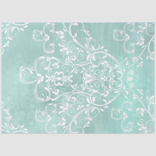 Verzierte weiße Wirbel auf Pastell Aquamarin Seidenpapier (Vorderseite)