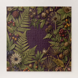 Verzierte Wildblumen-Farn-Beeren-Dunkelviolett-Bot Puzzle