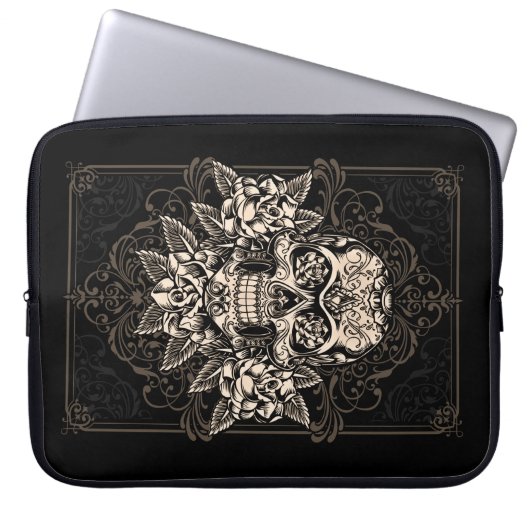 Verzierte Zuckerschädel-Laptop-Hülse Laptopschutzhülle (Vorderseite)