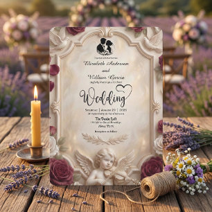 Verzierter Barock-Engel & Rose Vintage-Hochzeit Einladung