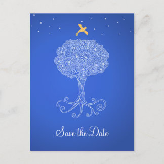 Verzierter Baum des Lebens Blau Save the Date Ankündigungspostkarte