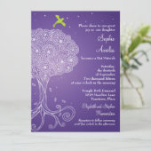 Verzierter Baum Lila Bat Mitzvah Einladung (Stehend Vorderseite)