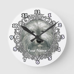 Verzierter Bearded Collie Runde Wanduhr