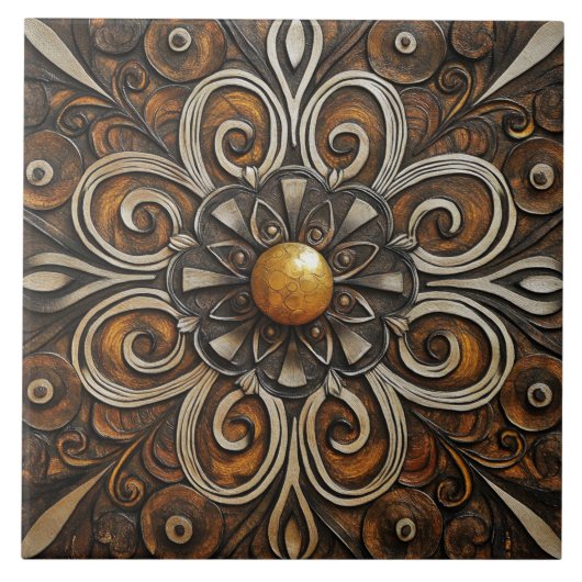 Verzierter Bildlauf mit dem Goldenen Zentrum 3 Fliese (Vorderseite)