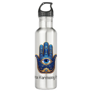 Verzierter Blauer Hamsa Hand mit dem bösen Augensy Edelstahlflasche