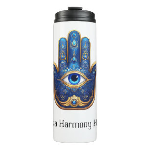 Verzierter Blauer Hamsa Hand mit dem bösen Augensy Thermosbecher