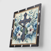 Verzierter Blaukreuz-Hibiskus Quadratische Wanduhr (Winkel)