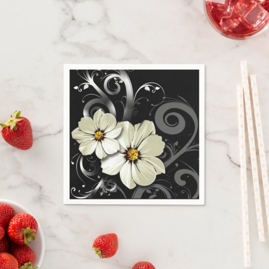 Verzierter BlumenBlüh | Schwarz Serviette (Beispiel)