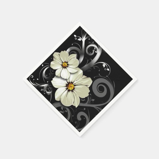 Verzierter BlumenBlüh | Schwarz Serviette (Ecke)