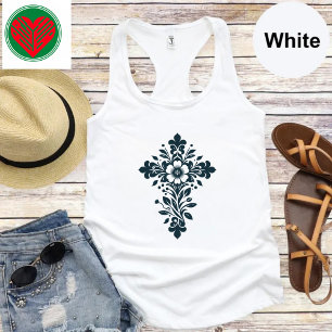 Verzierter Blumenkreuz Christlicher Glaube T - Shi Tank Top