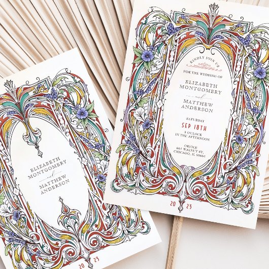 Verzierter Blumenrahmen Vintage Hochzeit Einladung
