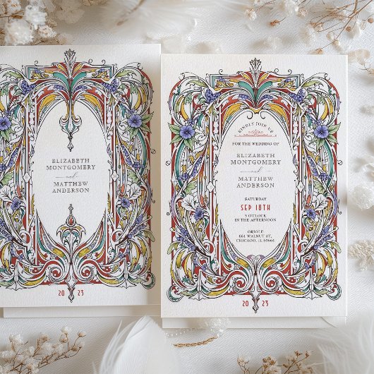 Verzierter Blumenrahmen Vintage Hochzeit Einladung