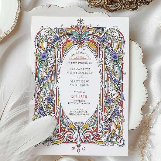 Verzierter Blumenrahmen Vintage Hochzeit Einladung