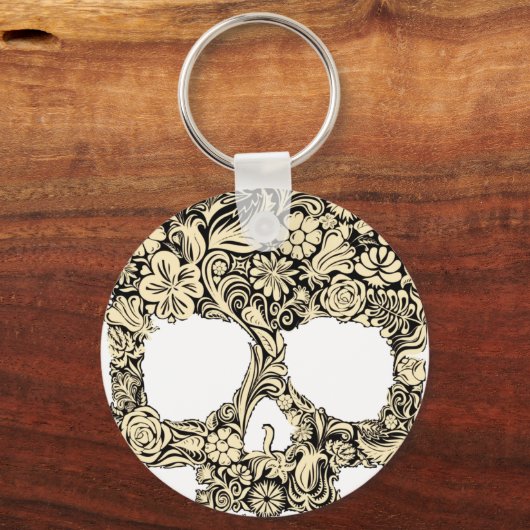 Verzierter Blumenschädel Schlüsselanhänger (Vorderseite)