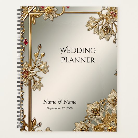 Verzierter Blütenrahmenplan aus Gold Planer (Vorderseite)