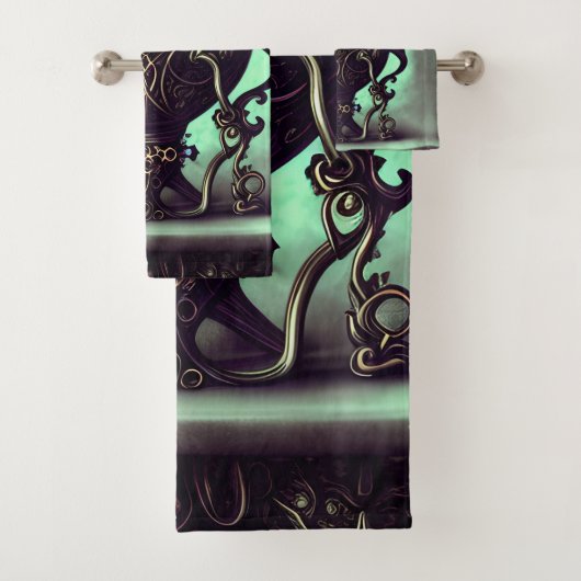 Verzierter Cauldron mit grünem Kristallball und Or Badhandtuch Set (Insitu)