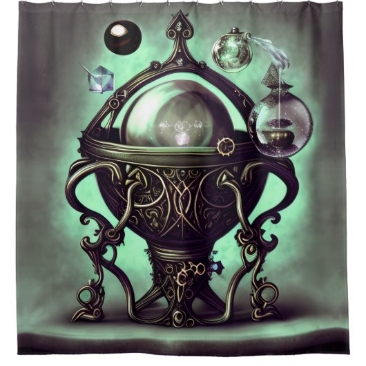 Verzierter Cauldron mit grünem Kristallball und Or Duschvorhang (Vorderseite)