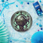 Verzierter Cauldron mit grünem Kristallball und Or Pappteller (Party)