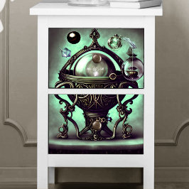 Verzierter Cauldron mit grünem Kristallball und Or Seidenpapier