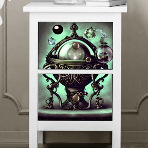 Verzierter Cauldron mit grünem Kristallball und Or Seidenpapier