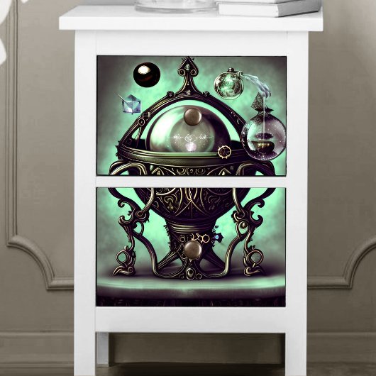 Verzierter Cauldron mit grünem Kristallball und Or Seidenpapier