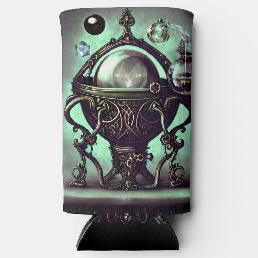 Verzierter Cauldron mit grünem Kristallball und Or Selters Dosenkühler (Vorderseite)