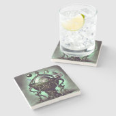 Verzierter Cauldron mit grünem Kristallball und Or Steinuntersetzer (Seitenansicht)