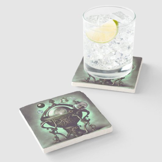 Verzierter Cauldron mit grünem Kristallball und Or Steinuntersetzer (Seitenansicht)