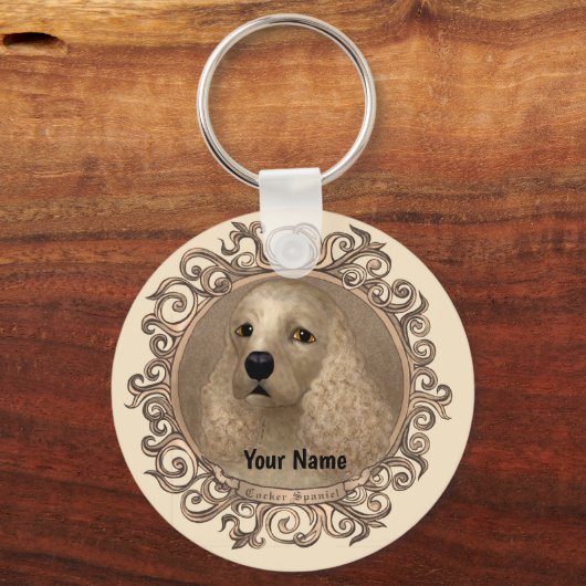 Verzierter Cocker-Spaniel-individuelle Name Schlüsselanhänger (Vorderseite)