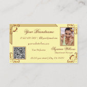 Verzierter Creme Beige Gold Monogram Foto QR Code Visitenkarte (Rückseite)