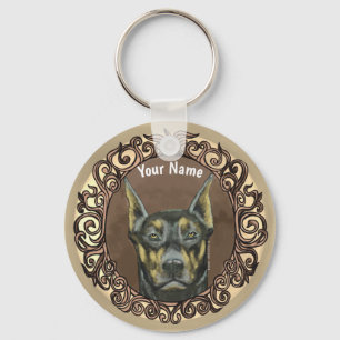 Verzierter Dobermann benutzerdefinierter Name  Schlüsselanhänger