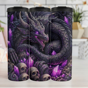 Verzierter Drache mit Lila Kristallen Thermosbecher