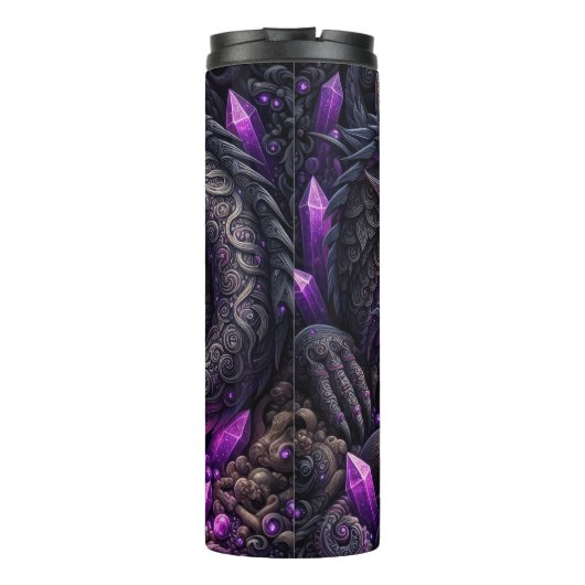 Verzierter Drache mit Lila Kristallen Thermosbecher (Rückseite)