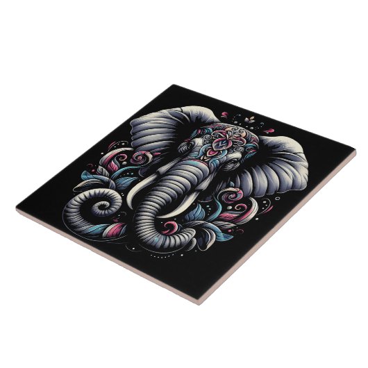 Verzierter Entwurf eines floralen Elefanten Fliese (Seite)