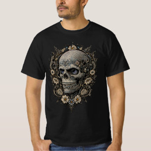 Verzierter floraler Schädel viktorianische Gothic  T-Shirt