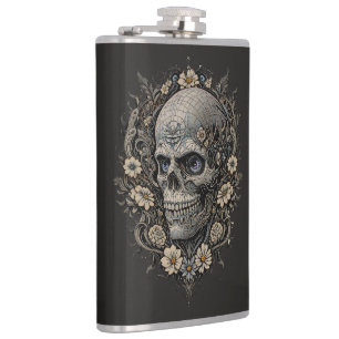 Verzierter floraler Totenkopf viktorianische Gothi Flachmann