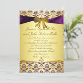 Verzierter formaler lila Golddamast, der Invitatio Einladung (Stehend Vorderseite)