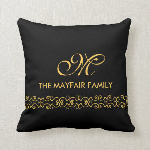 Verzierter gelbes Goldfamilien-Monogramm-Entwurf Kissen