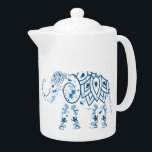 Verzierter Gemusterter Blauer Elefant<br><div class="desc">Atemberaubender ethnischer Teekessel mit dekorativem Elefant im Stil von Henna Tattoo.</div>