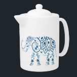 Verzierter Gemusterter Blauer Elefant<br><div class="desc">Atemberaubender ethnischer Teekessel mit dekorativem Elefant im Stil von Henna Tattoo.</div>