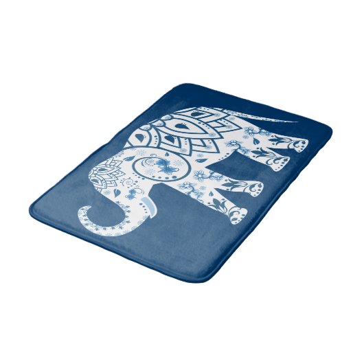 Verzierter Gemusterter Blauer Elefant Badematte (Schrägansicht)