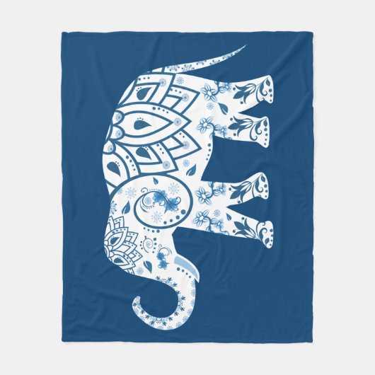 Verzierter gemusterter blauer Elefant Fleecedecke (Vorderseite)