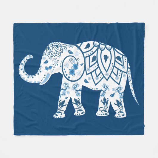 Verzierter gemusterter blauer Elefant Fleecedecke (Vorderseite (Horizontal))