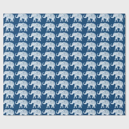 Verzierter gemusterter blauer Elefant Geschenkpapier (Flach)