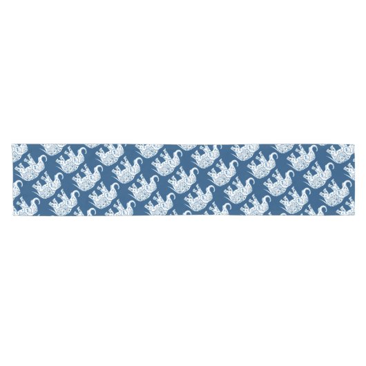 Verzierter gemusterter blauer Elefant Kurzer Tischläufer (Horizontal)