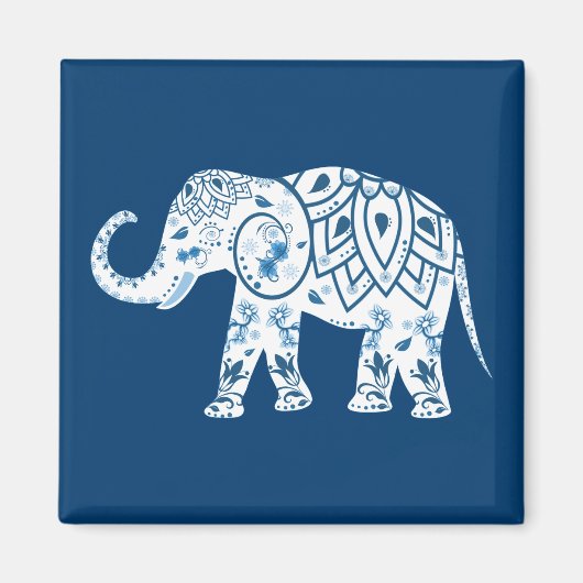 Verzierter Gemusterter Blauer Elefant Magnet (Vorne)