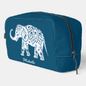 Verzierter Gemusterter Blauer Elefant Personalisie Waschbeutel (Rechte Ecke)